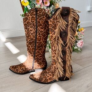 NAUGHTY MONKEY women’s RODEO DOLL FRINGE BOOTS IN LEOPARD